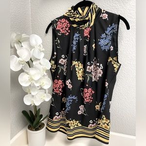 7th Avenue Design Studio by New York & Company Black Floral & Stripe Halter Top